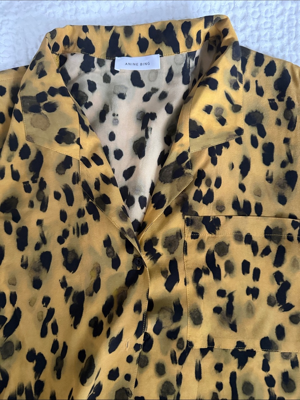 Anine Bing Mustard Yellow and Black Leopard Print Blouse